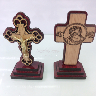 Wooden Jesus Cross Ornaments Double-Layer Catholic Ornaments