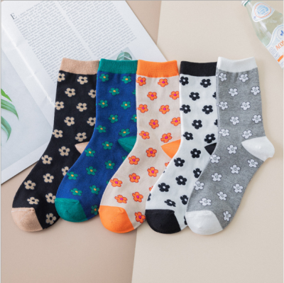 2020 Spring and Summer New Korean Net Red Hyun Ya Small Flower Socks Japanese Girly Style All-match Trendy Tube Socks