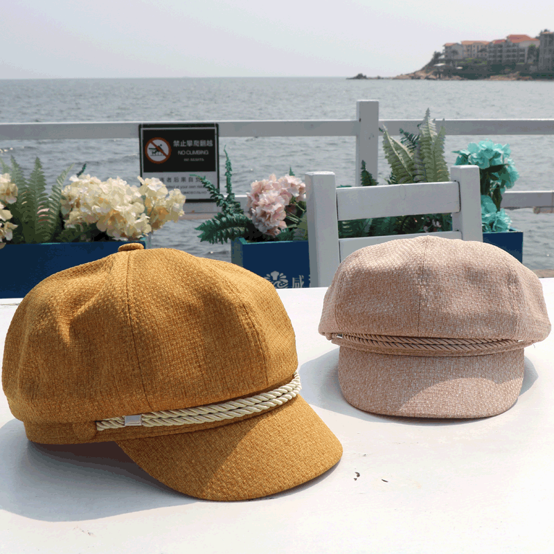 Quality Korean Style Octagonal Cap Women's Cotton Linen Fabric Casquette Artistic Lady Painter Cap New Style All-match 