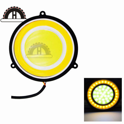 Highlight Car Logo Cob Automobile Daytime Running Lamp Cob round Fog Lamp with Steering Universal Modified Led