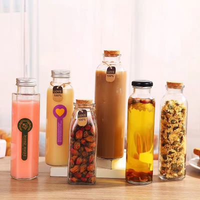 Milk Tea Glass Milky Tea Bottle Juice Bottle Sealed Beverage Bottle Fermented Enzyme Sub-Packaging Glass Bottle with Lid