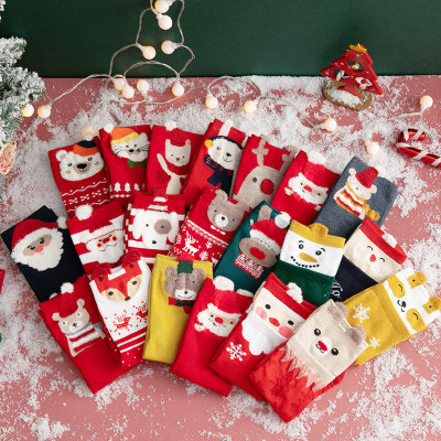 Red New Year Socks Christmas Socks Four Pairs of Boxed Cartoon Santa Claus Cotton Women's Crew Socks