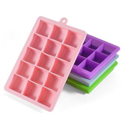 15 Grids with Lid Square Silicone Ice Tray Food Grade Ice Cubes Mold DIY Home Ice Cube Maker