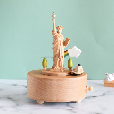 Junheng Craft American Statue of Liberty Music Box Wooden 3D Creative Christmas Gift Home Decoration