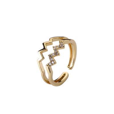 Net Red Popular Simple Wave Geometric Lines Multi-Layer Open Ring Double Lightning Graphic Ring to Factory Direct Sales