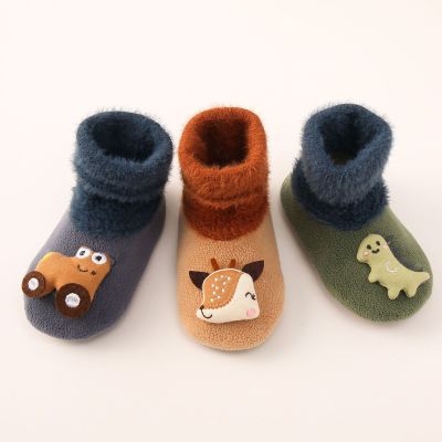 Autumn and Winter Brushed and Thick Children's Room Socks Non-Slip Boots \N Baby's Socks Cartoon Baby Ankle Sock Early Education Toddler Shoes