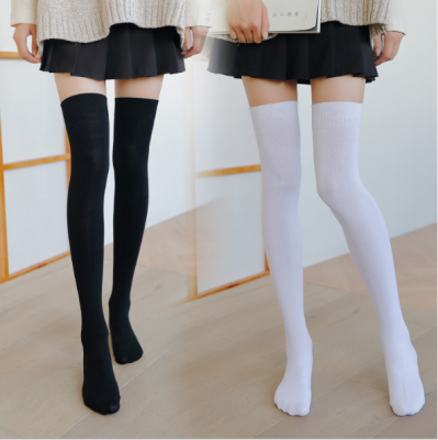 Japanese Pure Cotton Hold-Ups Solid Color Boots \N Fashion Ins Knee Socks Autumn and Winter JK Women's Socks Black Stock