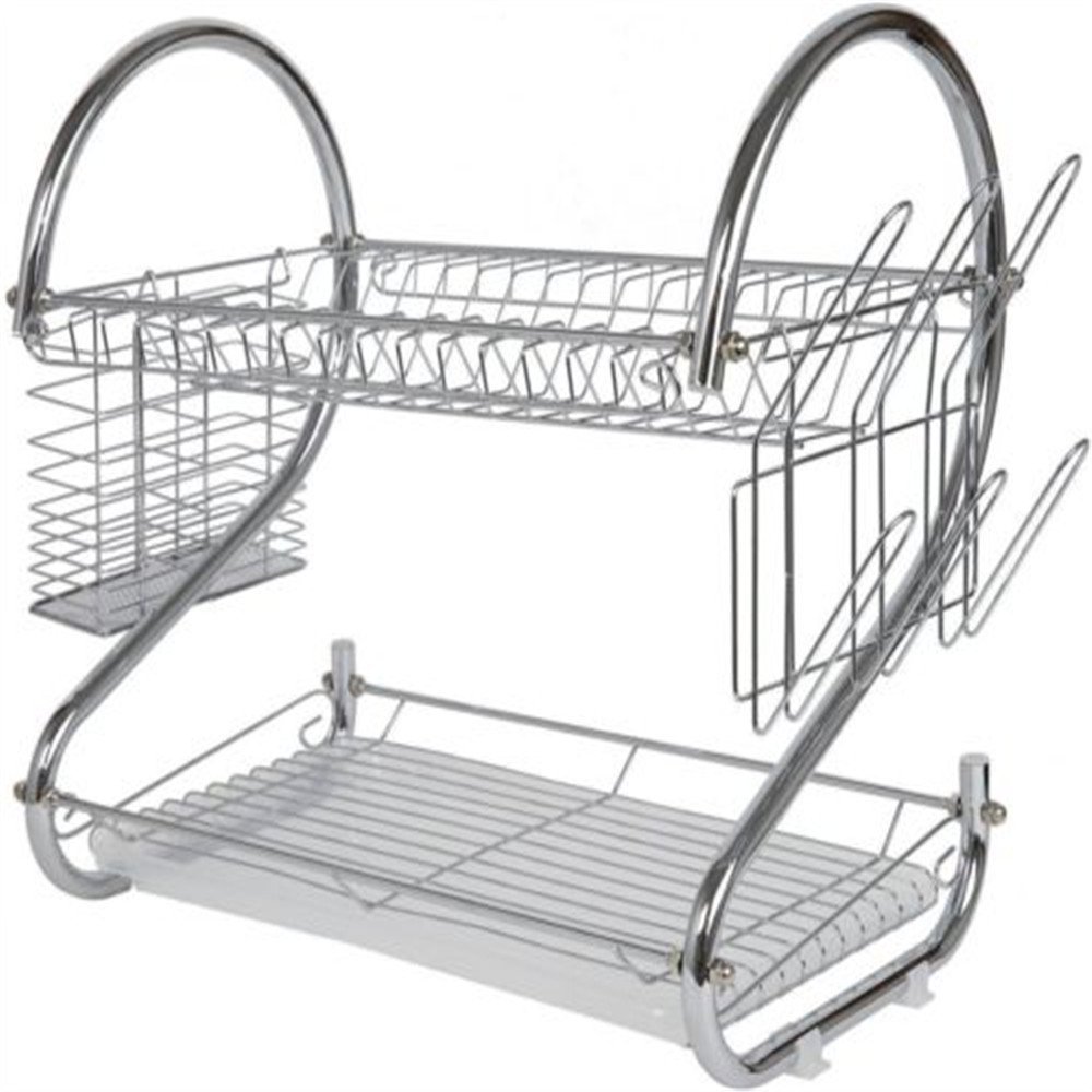亚马逊厨房用品不锈钢餐具沥水架双层碗碟架S型收纳置物架 厂家