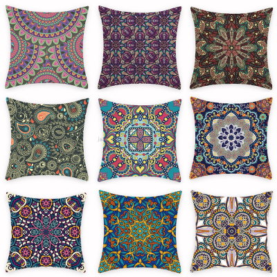 National Style Abstract Geometric Pattern Linen Printed Pillowcase Pillow Amazon Hot Selling Cushion Sofa Lazyback