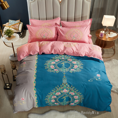 Stall Popular Autumn and Winter Ecological Brushed Four-Piece Thickened Large Flower Dove Cotton Four-Piece Set