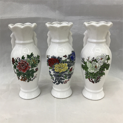6-Inch 7-Inch Small Number White Vase Qingming Ritual Ceramic Bottle Buddhist Offering Peony Lotus Vase