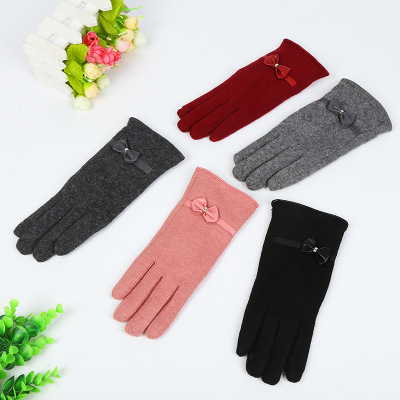 Taobao Supply Winter Women's Cashmere Horizontal Butterfly Touch Screen Warm Gloves Cycling Warm Gloves Factory Direct Sales