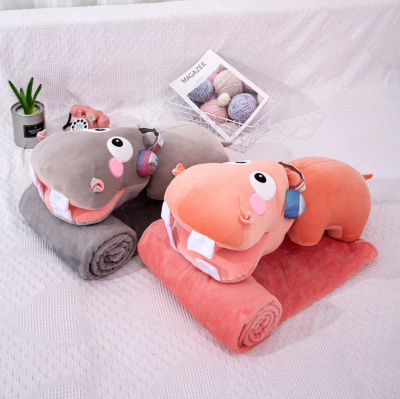 Factory Direct Sales Hippo Airable Blanket Multi-Function Pillow Blanket Plush Toy Doll Sleeping Pillow Creative Gift