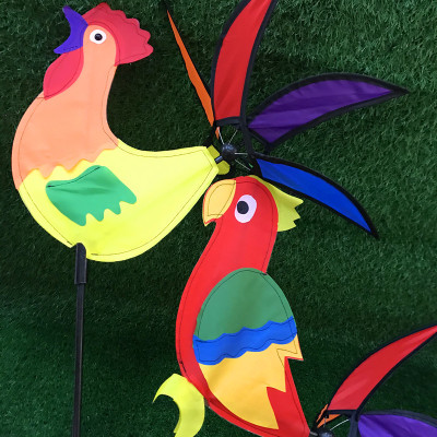 Hot Sale Foreign Trade Domestic Cartoon Animal Rooster Parrot Tail Turn Windmill Non-Woven Fabric Outdoor Camping Decoration