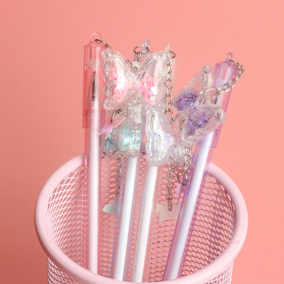 Fresh Butterfly Pendant Transparent Rod Black Gel Pen Sequins Butterfly Pendant Little Fairy Pen for Learning Office