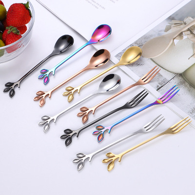 Creative Stainless Steel Coffee Spoon European Leaf Spoon Nordic Simple Stirring Spoon Custom Logo Stainless Steel Small Spoon