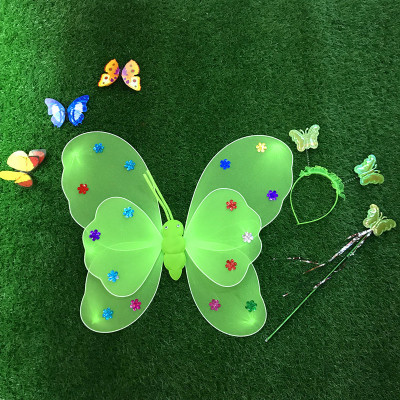 Butterfly Light-Emitting Butterfly Double-Layer Angel Wings Three-Piece Set Children's Performance Clothing Performance Props