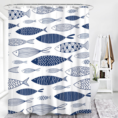 New Custom Spring Woven Shower Curtain Underwater Fish Polyester Digital Printing Waterproof Shower Curtain Factory Direct Sales