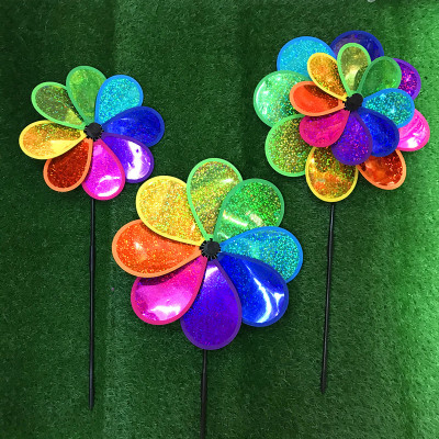 New Hot Selling Flash Eight-Color Windmill Children's Hand-Held Small Windmill Kindergarten Park Activity Eight-Color Windmill