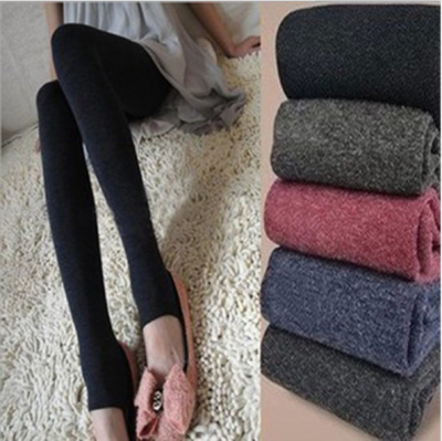 Autumn and Winter Cashmere Camel Fiber Solid Color Pantyhose Women's Slim Style in Korean Version Warm Leggings Solid 