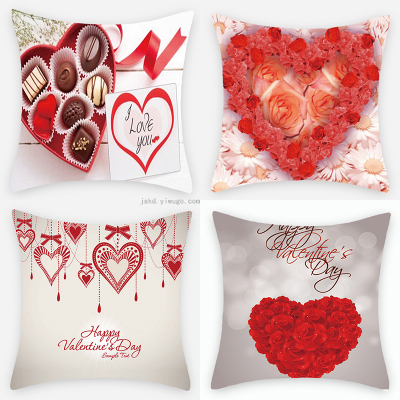Amazon Hot Sale Valentine's Day Digital Printed Pillowcase Sofa Office Chair Cushion Linen Pillow Wholesale