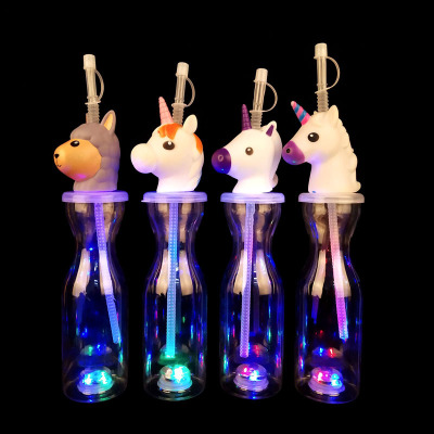 Factory Direct Sales Disposable Luminous Cartoon Animal Cup Food Festival Juice Milk Tea Custom Three-dimensional Creative Beverage Bottle