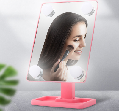 Multi-Function Desktop Mirror with 4led Bulb Lighting Fill Light Can Accommodate Multi-Function Bedroom Desktop Mirror