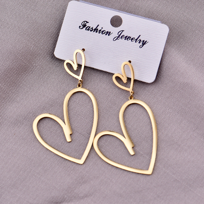 316L Stainless Steel Hollow Geometric Heart-Shaped Sweet Love Earrings Exaggerated Ear Pendant Ear Stud Fashion Titanium Steel Does Not Fade