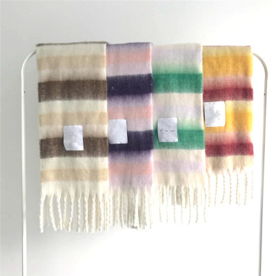 2020 Autumn and Winter New Ac Same Style Scarf Gradient Rainbow Color Matching Mohair Mixed Cashmere Minimalist Super Long Scarf