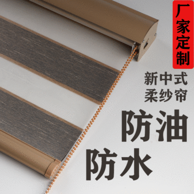 New Chinese Style Shading Sunscreen Soft Gauze Curtain Curtain Engineering Customization Office Venetian Blind Day and Night Double-Layer Roller Shade