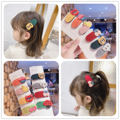 New Autumn and Winter Cartoon Small Animal Fruit and Vegetable Oval Children's Girly Style Wool BB Clip Side Clip Hair Accessories