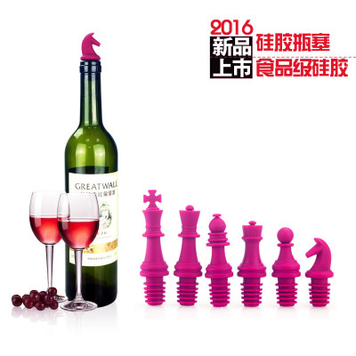 Edible Silicon Chess Wine Stopper Suit Wine Bottle Keep Fresh Stopper Creative Seal Leak-Proof Wine Stopper 6 Pack