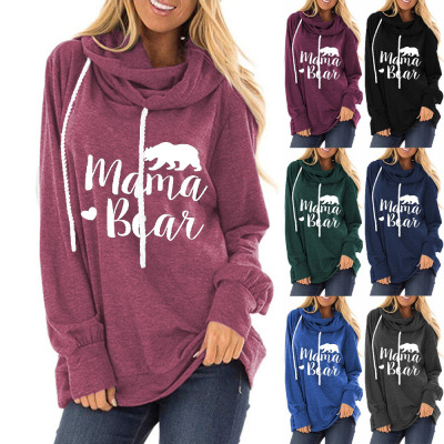 Amazon Popular Women's Hoodie with Drawstrings Sweater Mama Bear Printed Letter Loose round Neck Long-Sleeved T-shirt