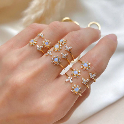 Cross-Border Hot Selling Hand Jewelry Elegant Ao Bao Taiyanghua Ring Dreamy Simple Sweet Butterfly Open Female Ring