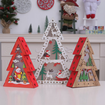 Cross-Border Special for Wholesale Christmas Wooden Light Tree Window Decoration Props Crafts Furniture Desktop Display