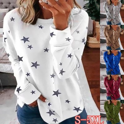 Autumn 2020 Amazon Europe and America Hot New Star Printing Stitching Fashion Large Size Shirt Spot