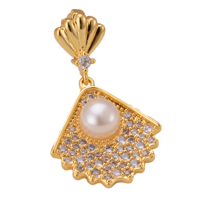 New Shell Pearl Necklace Pendant Ornaments Accessories Scallop-Shaped Micro Pave Full Diamond Fashion Temperament Factory Direct Sales