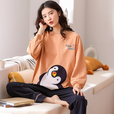 Women's Pajamas Long Sleeve Long Pants Set Korean Style Autumn and Winter Loose Girl Students Cotton Leisure Tops Women