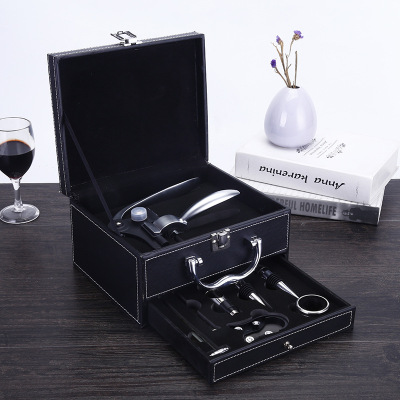 Double-Layer Leather Box Rabbit Head Bottle Opener High-End Gift Set Creative Gift Exquisite Packaging Corkscrew Set Wine Set