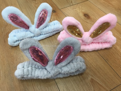 Sequin Rabbit Ears Washing Face Hair Band Ins Sequin Hair Band Flannel Makeup Headband