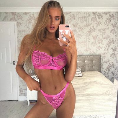 European and American Popular 2020 Spring and Summer New Women's Multi-Color Perspective Lace Sexy Split Underwear Set