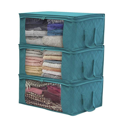 Amazon Hot Non-Woven Fabric Folding Container Quilt Buggy Bag Wardrobe Clothing Storage Box Dust-Proof Wholesale