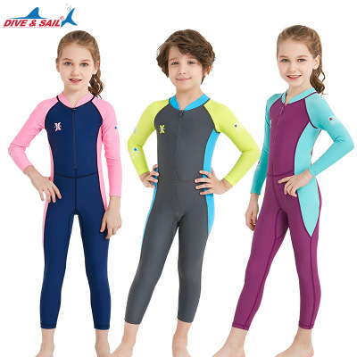 Girl's OnePiece LongSleeved Sunscreen QuickDry Diving Suit Men's Big Children's Swimming Suit Hot Spring Clothes
