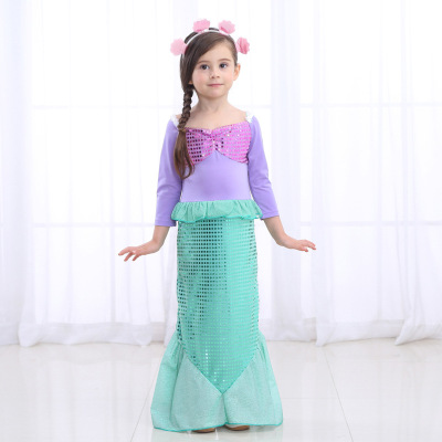 Girl's Mermaid Dress 2018 Foreign Trade LongSleeved Evening Dress Girl's Sequined Children Shirt Princess Dress
