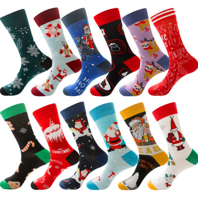Spot 20Year New Style for Autumn and Winter Christmas 12Color Men's Socks Elk Women's Socks Santa Claus Snowflake Socks