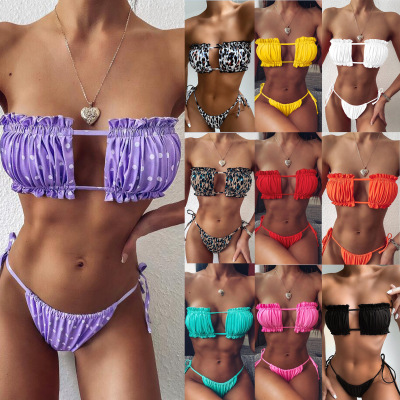 2020 European and American New Swimsuits Amazon AliExpress Hot Selling Sexy Pleated Hollow Bikini Foreign Trade Bikini