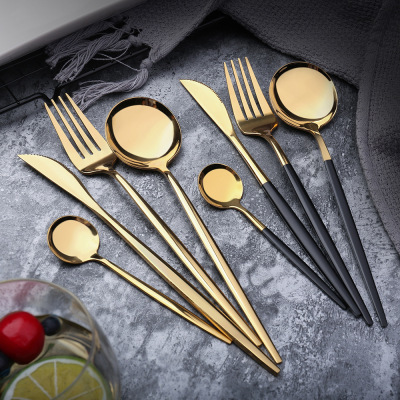 round Spoon Stainless Steel Steak Knife and Fork Spoon Titanium Gold Bright Light Spoon Fork Chopsticks Mirror Spoon