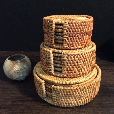 Handmade Vietnam Rattan Mat Set Kombucha Coaster Rattan Autumn Coaster Pot Mat Kombucha Tea Ceremony Accessories