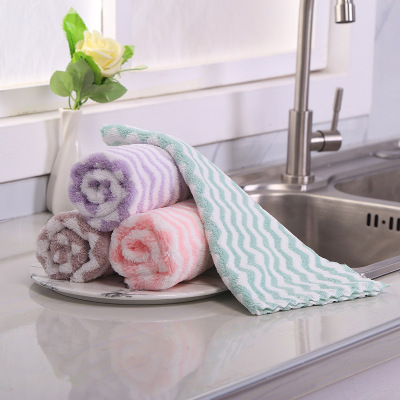 Household Household Coral Velvet Rag Simple Wavy Scouring Pad Dish Cloth Decontamination Absorbent Kitchen Towel