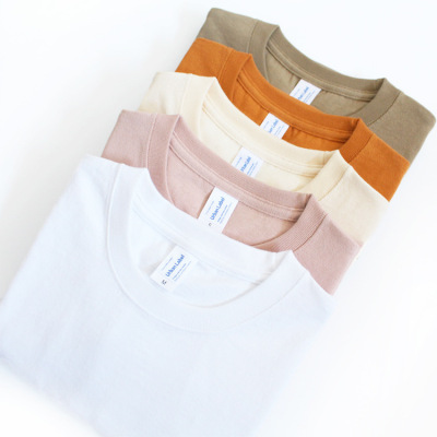Ul245g Japanese Heavy Cotton USA Solid Color Seamless Barrel Woven Short-Sleeve round Collar T-shirt Men and Women